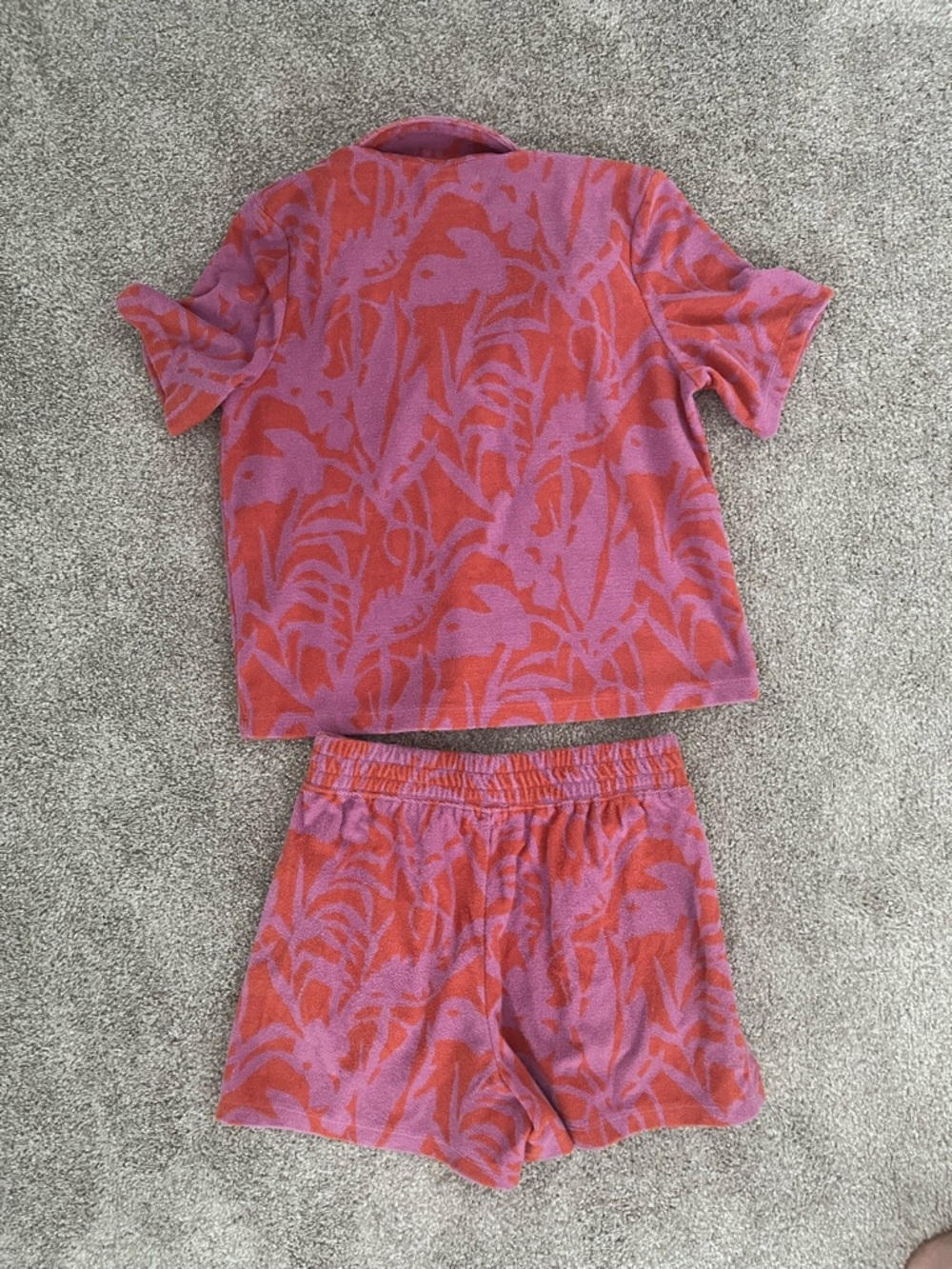 Marine Layer Pink and Orange terry cloth Set Shorts+Short Sleeve Button-Down Top - Picture 2 of 8